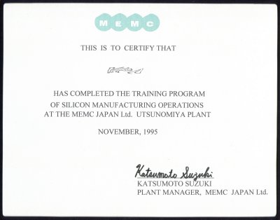 Certificate by MJL