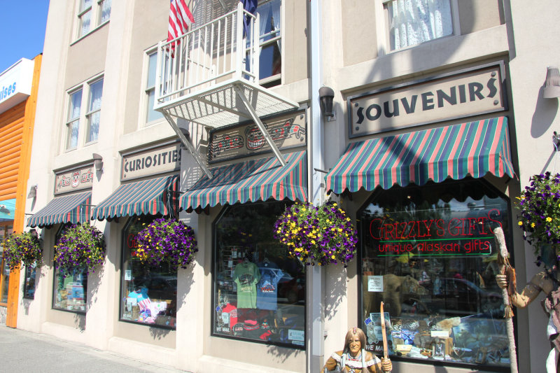 Grizzlys windows with hanging baskets.