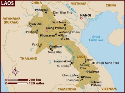 Map of Laos with the star indicating Luang Prabang.