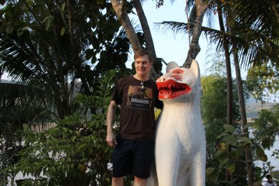 At the end of the tour, I posed with this happy dog sculpture.