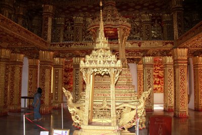 Interior of the ornate Royal Palace, which is a blend of Lao and French styles.