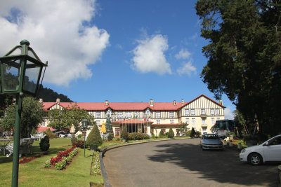 View of Nuwara Eliya's Grand Hotel, which is a 156 room British colonial-era luxury hotel that is over 100 years old.