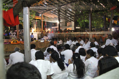 Worshippers were listening to Buddhist chanting.