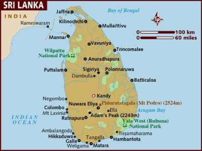 Map of Sri Lanka with the star indicating Kandy.