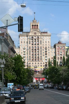 Typical Soviet era Stalinist-style building that resembles others that I have seen in E. Europe.