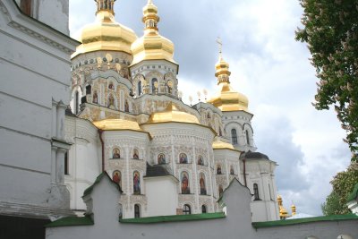 View of the Uspensky Cathedral in the Lavra.
