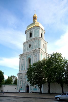 Closer view of the bell tower of Saint Sophia Cathedral.
