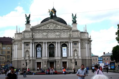 Close-up of the Lviv Opera & Ballet House.