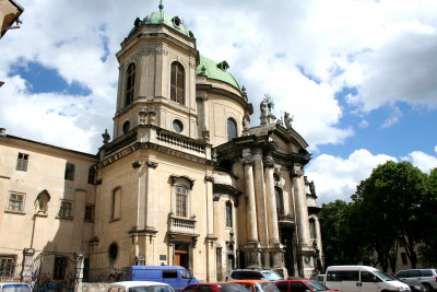 Dominican Cathedral (1772). A pediment sign says, God is our Honor and Glory (their motto).