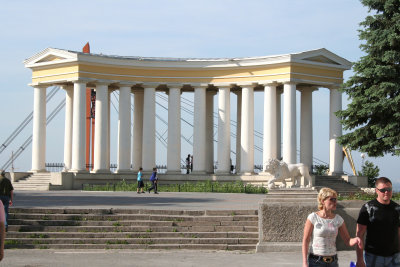 Classical-style colonnade of the Vorontsov's Palace on the bluff above the harbor in Odessa.