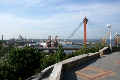 View of the suspension bridge at Odessa's harbor.