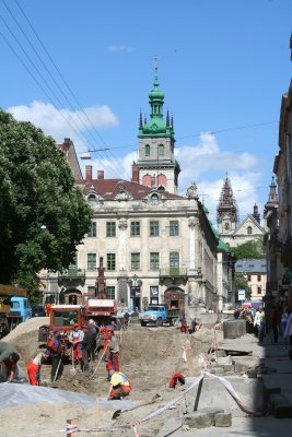 Major renovation going on in Lviv (the Kornyak Tower is in the far background).
