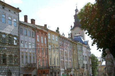 Typical colorful houses found around Old Market Square.