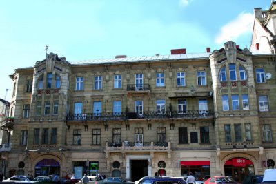 Prominent building on Prospekt Svobody near the Hotel George.