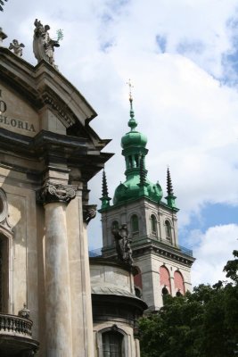 View of the Kornyak Tower (1578) which rises over the Assumption Church (1572-1629).