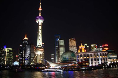 The Oriental Pearl Tower and surrounding buildings.