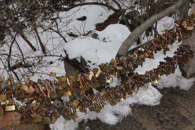 Lovers leave locks on the mountain to lock in their love.
