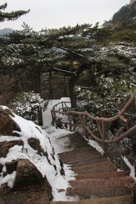 Some of the steps were treacherous with the snow and ice on them.