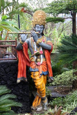 A colorful statue in the garden outside of Krishna.