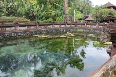 The temple's main attraction is a long rectangular pool carved of stone, fed by the sacred spring via 12 fountains.