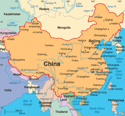 Map of China with star indicating Mount Huangshan.