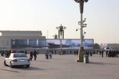 Police car in Tian'anmen Square keeping order. They don't want any more protests like there were in 1989.
