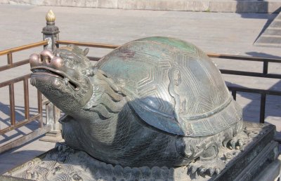 A huge bronze tortoise, which is a symbol of longevity.
