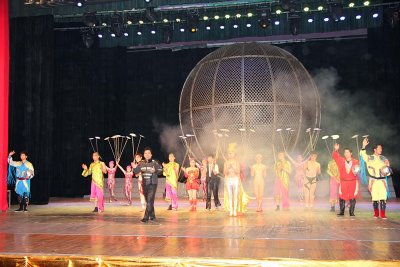 Smoke on stage. Acrobatic competitions in China contribute to its popularity there.