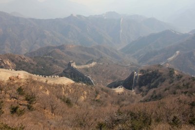 An amazing view of the wall looking down.  It extends for 5,500 miles.