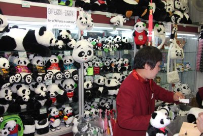 The gift shop at the zoo sold lots of panda souvenirs and memorabilia.