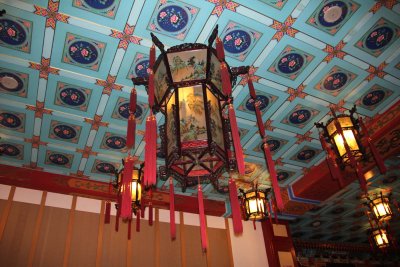 Exquisite ceiling and lantern in the silk factory.