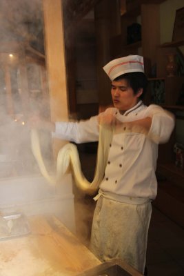 After viewing Pit No. 1, I went to lunch where I witnessed this chef making Chinese noodles.