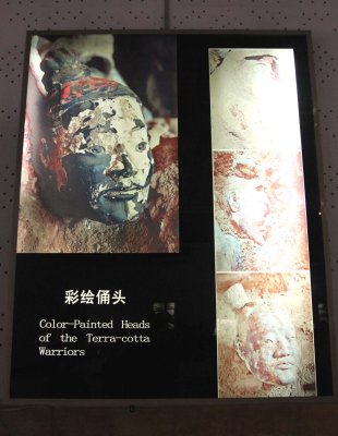 Poster on display at Pit No. 2. Originally, the terracotta warriors were painted to look life-like.  The paint eroded with time.