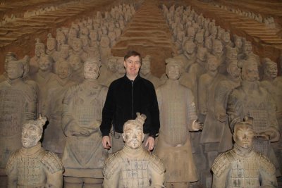 Me posing with the terracotta warriors.  While they look real, these warriors are fake.