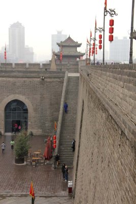 Steep stairs going up to the city wall. It's the most complete city wall in China.