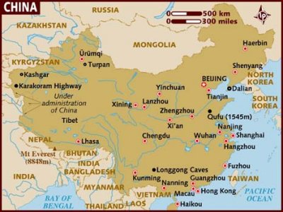 Map of China with star indicating Beijing.