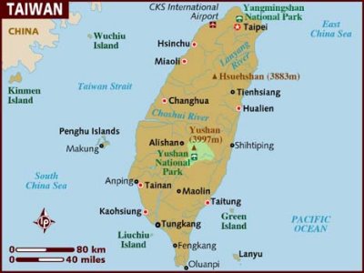 Map of Taiwan with the star indicating Taipei.