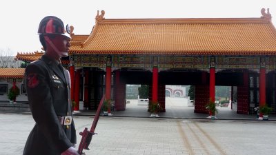 Another view of the guard standing as motionless as a statue.