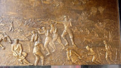 Plate depicting the Battle of Shanghai at the Martyrs' Shrine, where 60,000 Chinese were killed fighting the Japanese in 1937