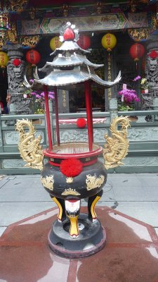 Ornate incense burner outside of the temple.