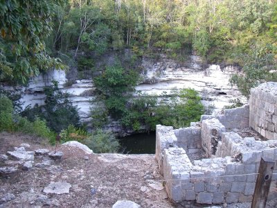 Cenote Sagrado, where Maya sacrificed objects and human beings into this sinkhole to worship to the Maya rain god Chaac.