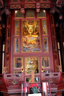 Statue of Wei Tuo Bodhisattvais, one of the eight divine protectors in Chinese Buddhism. He appears as a general in his armor.