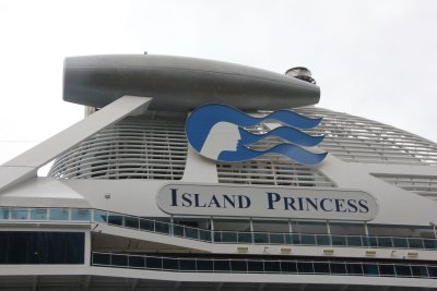 Close-up of the Island Princess logo on the ship.