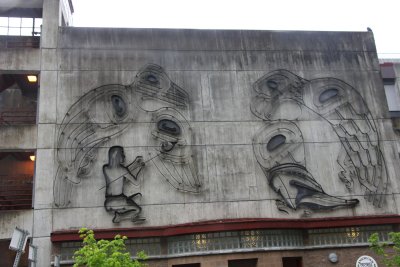 Interesting Northwest Indian design decorating a Juneau parking garage.