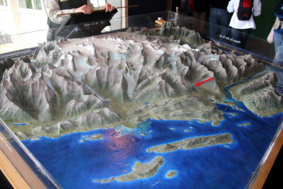 A scale model of the Mendenhall Glacier at the visitor center.