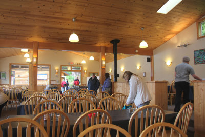 The dining room in the lodge.  The salmon steaks were excellent, as was the rest of the food.