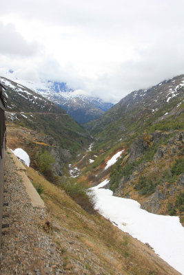 The 40-mile roundtrip train ride climbs from sea level at Skagway to the summit of the White Pass at an elevation of 2,865 feet.