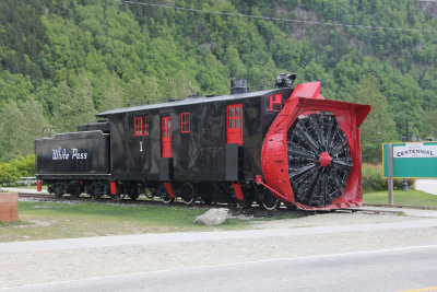 A White Pass locomotive that was used to clear snow on the tracks.