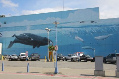 A mural of a humpback whale in Anchorage.
