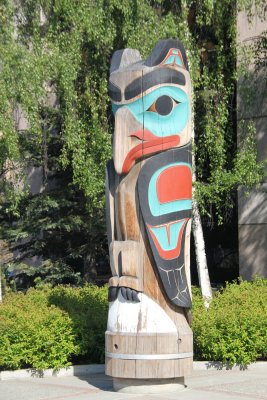 Close-up of one of the totem poles.